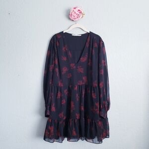 Zara Long Sleeve Dress - Black with Red Floral